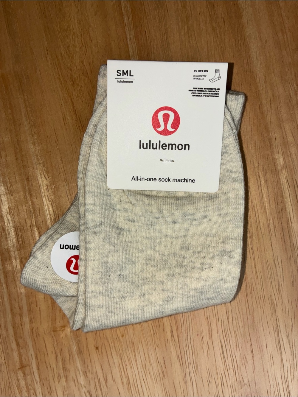 Lululemon Heathered Oatmeal 3/4 Crew Socks - Size S/M (NWT)